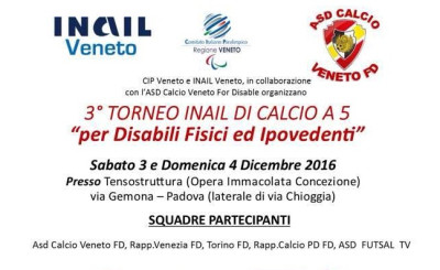 A Padova il 3° Torneo di calcio INAIL per disabili fisici ed ipovedenti